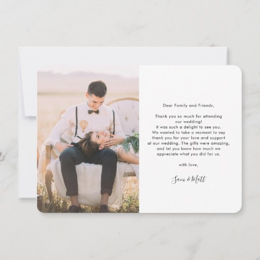 Elegante foto's Handgeschreven bruiloft Bedankt Notitiekaartje (Achterkant)