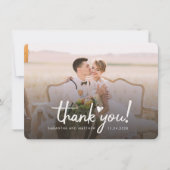 Elegante foto's Handgeschreven bruiloft Bedankt Notitiekaartje (Voorkant)