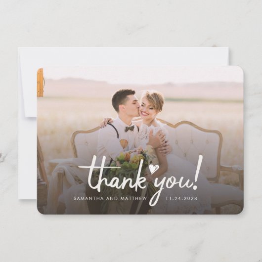 Elegante foto's Handgeschreven bruiloft Bedankt Notitiekaartje (Voorkant)
