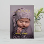 Elegante foto's Naam Script Geboorteaankondiging Folie Feestdagenkaart (Staand Voorkant)
