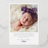 Elegante foto's Naam Script Geboorteaankondiging Folie Feestdagenkaart (Achterkant)