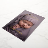 Elegante foto's Naam Script Geboorteaankondiging Folie Feestdagenkaart (Gedraaid)