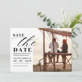 Elegante Fotoscript kalligrafie & QR Code Wedding Save The Date (Staand voorkant)