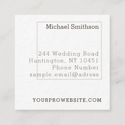 Elegante fotosjabloon Moderne trouwfotograaf Vierkante Visitekaartje (Achterkant)