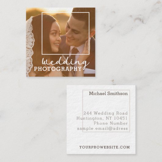 Elegante fotosjabloon Moderne trouwfotograaf Vierkante Visitekaartje (Voorkant / Achterkant)