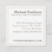 Elegante fotosjabloon Moderne trouwfotograaf Vierkante Visitekaartje (Achterkant)