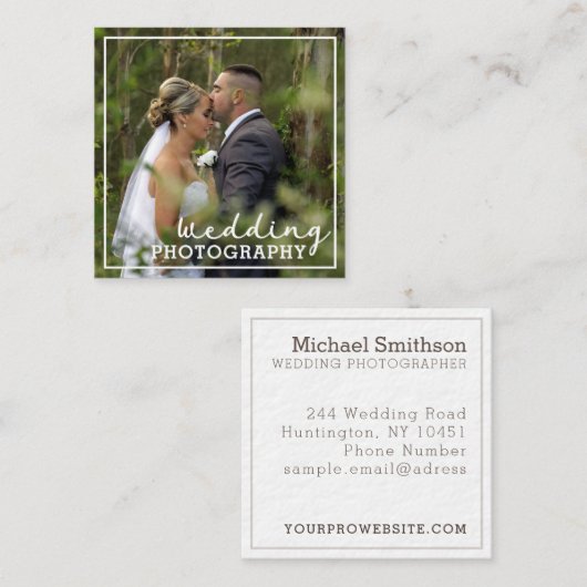 Elegante fotosjabloon Moderne trouwfotograaf Vierkante Visitekaartje (Voorkant / Achterkant)
