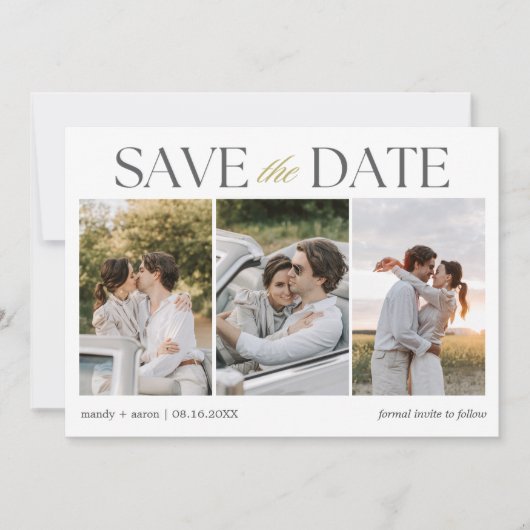 Elegante fotostrip bruiloft save the date (Voorkant)
