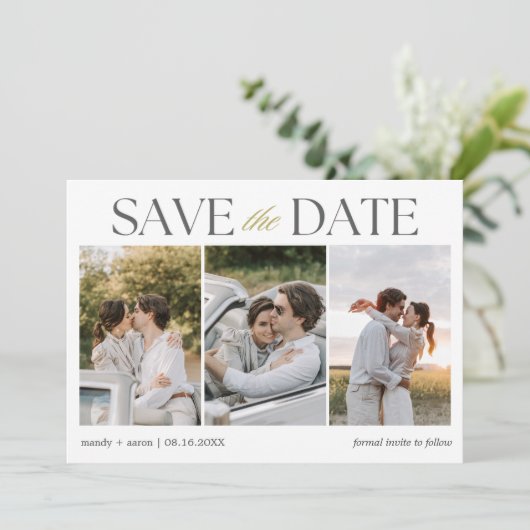 Elegante fotostrip bruiloft save the date (Staand voorkant)