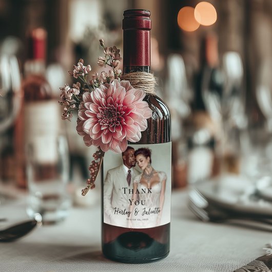 Elegante fototrouw wijn etiket