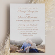 Elegante fototrouwkaart met echte rose gold