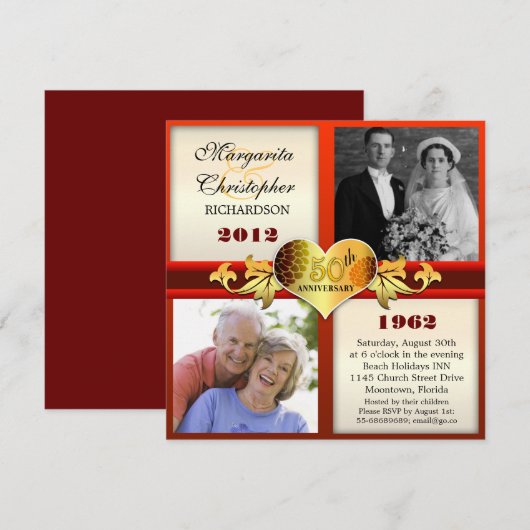 elegante fotouitnodigingen voor 50e trouwdag kaart (Voorkant / Achterkant)