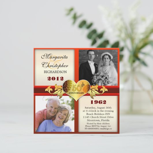 elegante fotouitnodigingen voor 50e trouwdag kaart (Staand voorkant)