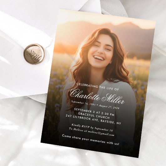 Elegante fotoverering van levensviering rouwdienst kaart