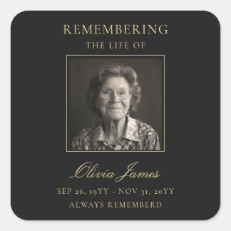 Elegante fotoviering van levensfuneral vierkante sticker