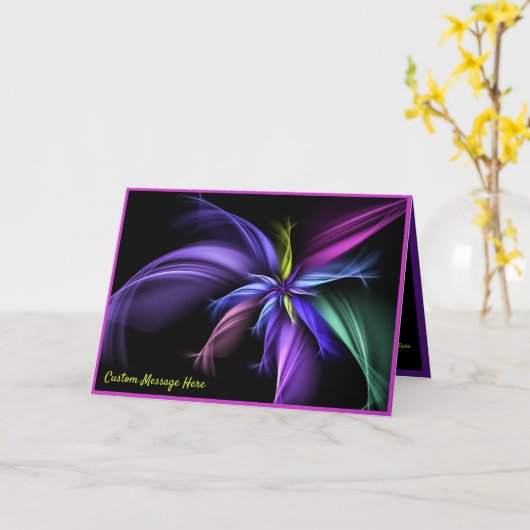 Elegante fractal van zwart paars geel en blauw kaart (Gele Bloem)