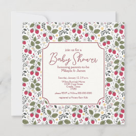 Elegante frambozen gele bloemen baby shower kaart