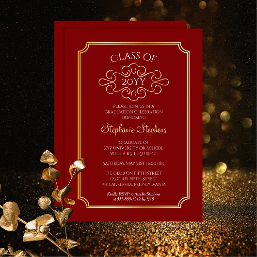 Elegante frame rode universiteitsdiploma feest folie uitnodiging