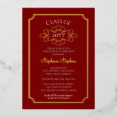 Elegante frame rode universiteitsdiploma feest folie uitnodiging (Voorkant)