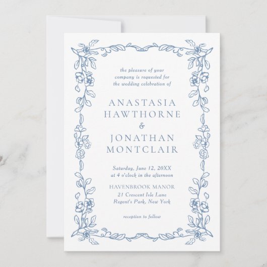 Elegante Frans Blauw  Foto bruiloft Kaart (Voorkant)