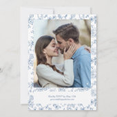 Elegante Frans Blauw  Foto bruiloft Kaart (Achterkant)