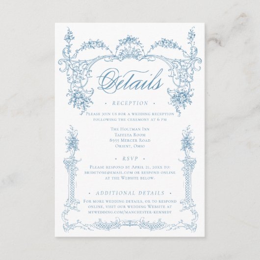 Elegante Franse Blauw Victoriaans Chinoiserie brui Informatiekaartje (Voorkant)