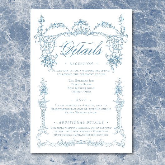 Elegante Franse Blauw Victoriaans Chinoiserie brui Informatiekaartje