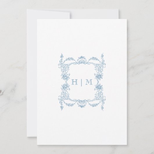 Elegante Franse Blauw Victoriaans Chinoiserie brui Kaart (Achterkant)