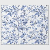 Elegante Franse Blauwe Bloemen Cadeaupapier (Vlak)