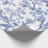 Elegante Franse Blauwe Bloemen Cadeaupapier (Hoek)