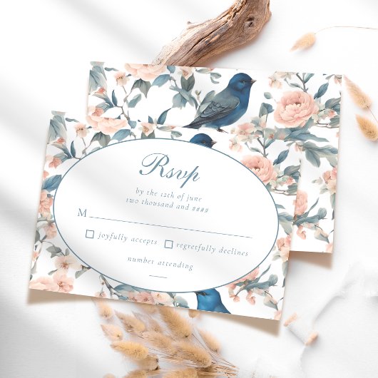 Elegante Franse  Blauwe Bloemen Chinoiserie RSVP Kaartje