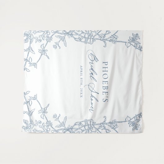 Elegante Franse Blauwe Bloemen Lijst Bruids achter Wandkleed (Voorkant (horizontaal))