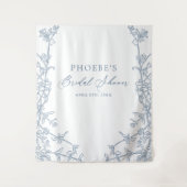 Elegante Franse Blauwe Bloemen Lijst Bruids achter Wandkleed (Voorkant)