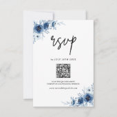 Elegante Franse  Blauwe Bloemen OF Code Huwelijk RSVP Kaartje (Voorkant)