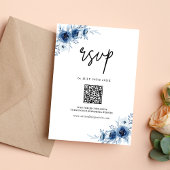 Elegante Franse  Blauwe Bloemen OF Code Huwelijk RSVP Kaartje