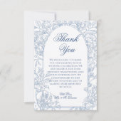 Elegante  Franse Blauwe Bloemen Toile bruiloft Bedankkaart (Voorkant)