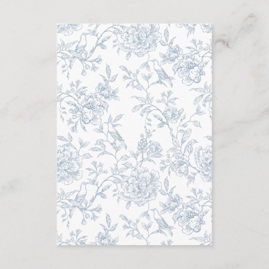 Elegante  Franse Blauwe Bloemen Toile bruiloft Informatiekaartje (Achterkant)