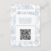 Elegante Franse Blauwe Bloemen Toile QR Code Websi Informatiekaartje (Voorkant)