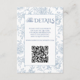 Elegante Franse Blauwe Bloemen Toile QR Code Websi Informatiekaartje