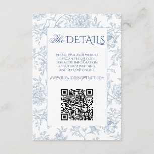Elegante Franse Blauwe Bloemen Toile QR Code Websi Informatiekaartje