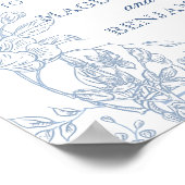 Elegante  Franse Blauwe Bloemen Toile Welkom Poster (Hoek)