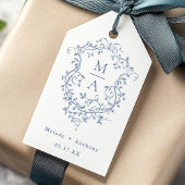 Elegante Franse Blauwe Bloemenkam bruiloft Cadeaulabel