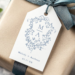 Elegante Franse Blauwe Bloemenkam bruiloft Cadeaulabel