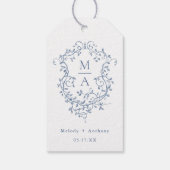 Elegante Franse Blauwe Bloemenkam bruiloft Cadeaulabel (Achterkant)