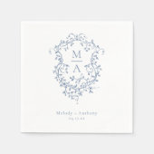 Elegante Franse Blauwe Bloemenkam bruiloft Servet (Voorkant)