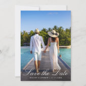 Elegante Franse Blauwe Bloemenkam Trouwfoto Save The Date (Voorkant)