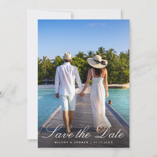 Elegante Franse Blauwe Bloemenkam Trouwfoto Save The Date (Voorkant)