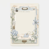Elegante Franse Blauwe Bloemige Gepersonaliseerde Post-it® Notes (Voorkant)