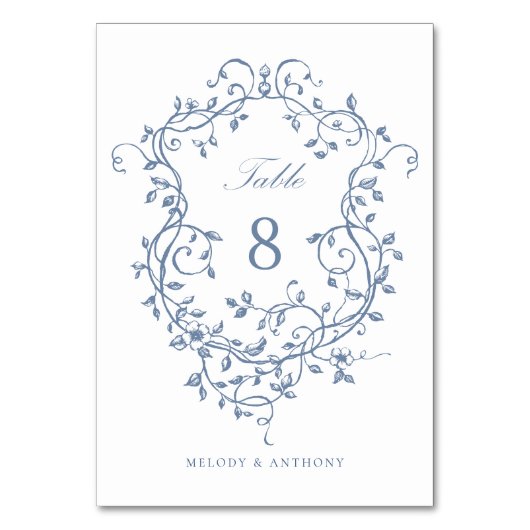 Elegante Franse Blauwe Bloemkam Kaart (Achterkant)