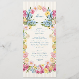 Elegante Franse Blauwe Bloemrijke Lente Bruiloft Menu
